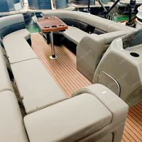 Bateau ponton en aluminium soudé Allhouse Mini Luxury (Yacht de luxe) avec canapé, moteur hors-bord et télécommande pour la pêche et le divertissement