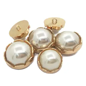 Promotion Large Unique Branded Logo White Pearl Alloy Rhinestone Fancy Coat Buttons Sewing Metal