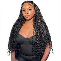 Pelucas de encaje frontal 13x4 de onda profunda, densidad 180%, 26 pulgadas, encaje HD, pre-arrancadas, con cabello de bebé, rizadas, negras, para mujer, China