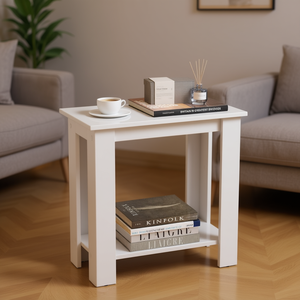 Tavolino Moderno a 2 Ripiani con Mensola Portaoggetti Bianco Arredamento per Soggiorno - Product Image 2