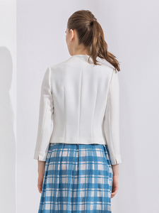 Minzestyle - <span class=keywords><strong>Traje</strong></span> <span class=keywords><strong>de</strong></span> Negocios <span class=keywords><strong>para</strong></span> <span class=keywords><strong>Mujer</strong></span>, Primavera y Otoño, Cuello en V, Manga 3/4, Corte Entallado, Blanco, con un Solo Botón, Transpirable - Product Image 3