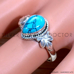 Wholesale 925 Solid Sterling Silver Pear Cut <b>Ring</b> Natural <b>Turquoise</b> Gemstone Faceted Stone Classic Wedding Party Wear Gift for - Product Image 2