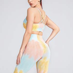 Pour <span class=keywords><strong>Amazon</strong></span> femmes sans couture tricoté cravate-teinture Yoga porter taille haute Fitness pantalon gilet soutien-gorge-grande taille léger pour l'extérieur - Product Image 5