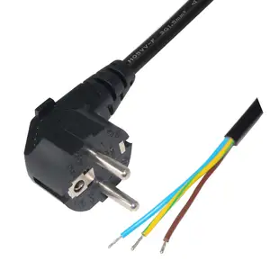 H05VV-F 3G 0.75mm2 PVC Jacket Germany Eu Prongs Plug To Strip and Tin Open Wire Power Cord