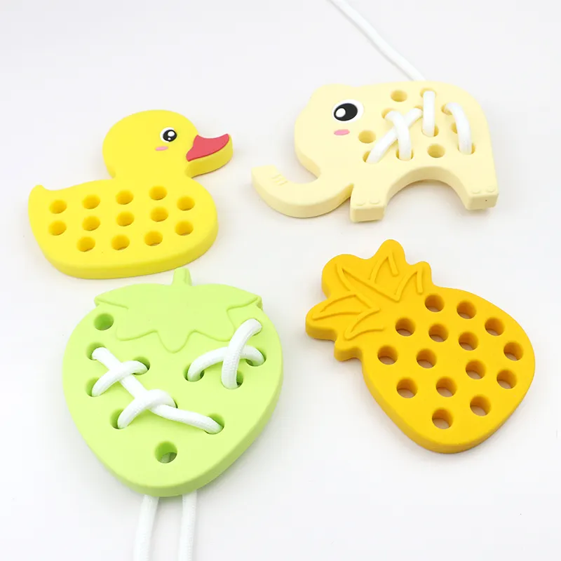 New Arrival Educational Montessori Toddler Animals Lacing Toy Silicone Educational Threading Toys 4 Styles Threading Rope Game