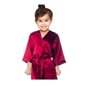 Toptan kızlar düz renk ipek saten Kimono Spa çocuk bornoz