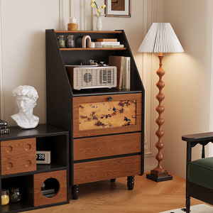 Meuble d'appoint en bois massif My Nest avec portes, 5 compartiments de rangement, meuble de salon, design moderne minimaliste - Product Image 1