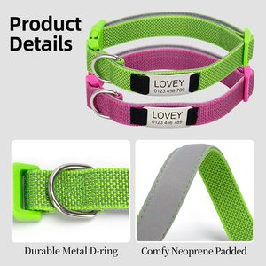 <strong>Personalised</strong> Reflective Adjustable Padded Pet <strong>Dog</strong> Cat Collar with Name Plates Engravable ID <strong>Tag</strong> for Small Medium Large <strong>Dogs</strong> - Product Image 3