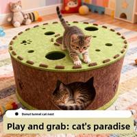 Lit tunnel pour chat d'intérieur, grande capacité, en forme de pneu de donut, avec fermeture éclair, amovible, lavable et résistant aux rayures