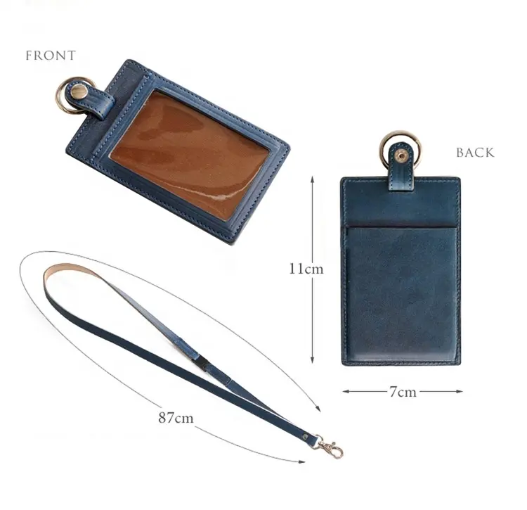 High Quality Leather ID Credit Card Holder Case with Lanyard, Wholesale PU Leather ID Card Holder for Business