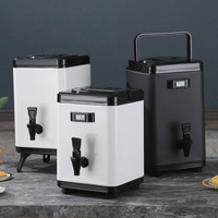 Ember Susu Teh Kotak Stainless Steel Terisolasi dengan Termometer Digital, Dispenser Minuman Komersial Besar 8L/10L/12L untuk Teh Susu