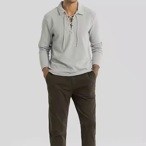 <span class=keywords><strong>Chemise</strong></span> personnalisée de haute qualité pour hommes, nouvelle <span class=keywords><strong>chemise</strong></span> de plage décontractée à manches longues, <span class=keywords><strong>col</strong></span> montant, corde à longueur réglable, <span class=keywords><strong>chemise</strong></span> de couleur unie - Product Image 4