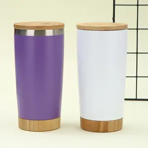 20oz Double Wall Stainless Steel Vacuum Insulated With Bamboo Lid And Bottom Office Coffee Cup Classic Mugs