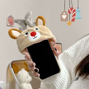 Christmas Fawn Hat Warm <span class=keywords><strong>Applin</strong></span> Funda de teléfono de felpa para iPhone 17 16 15 14 13 12 Pro Max TPU Funda de teléfono a prueba de golpes - Product Image 1