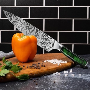 Ensemble de 8 couteaux de cuisine japonais sculptés avec des manches <span class=keywords><strong>en</strong></span> résine verte exquise, comprenant un couteau de chef et un couteau à pain - Product Image 4