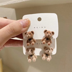 Fashion Korean Kawaii Plush Small Stud Earrings Wholesale <b>Cute</b> Teddy <b>Bear</b> Earring Jewelry Simple Trendy - Product Image 1