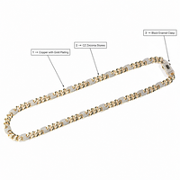 Collier Cuban Link Iced Out en laiton plaqué or et rhodium, pavé de zircone cubique, fermoir en émail noir, chaîne Hip Hop, cadeau OEM