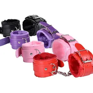 Adjustable Size Leather and Plush Lining Wrist Cuffs Soft and Comfortable SM Sex Hand Cuffs for Woman SM Toys for Couples
