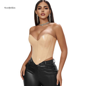 Damen Kunstleder Retro Fishbone Tight Fit Korsett Off Shoulder Sexy Schnür Crop Top - Product Image 2