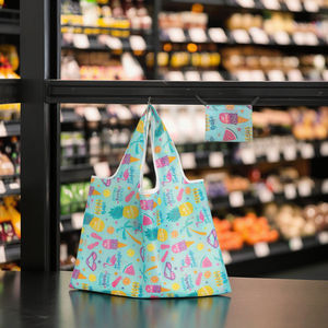 Sac à provisions portable écologique de grande capacité pliable à pois moyens Nouveau stock avec motif de lettres en polyester - Product Image 1