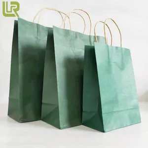 กระดาษคราฟท์สีน้ำตาลย่อยสลายได้ถุงของขวัญสีเขียวเข้มพร้อมหูจับ
