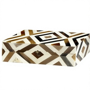 Modern Black White Striped MDF/Resin Jewelry Box Rectangular Storage Organizer Gold Handle Eco-Friendly Decorative Room - Product Image 1