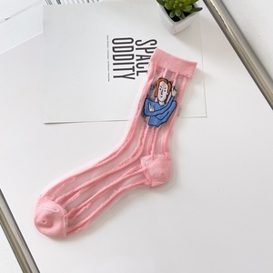 Calcetines de media pantorrilla de seda de cristal para mujer, con ilustraciones de dibujos animados, para primavera y verano - Product Image 3