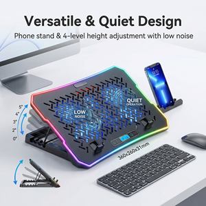Refroidisseur d'ordinateur <span class=keywords><strong>portable</strong></span> Jetion 360x260x31mm à 6 ventilateurs, support pour téléphone <span class=keywords><strong>portable</strong></span> avec écran LCD, 10 lumières RGB, 4 niveaux de hauteur réglables, panneau métallique PJT-NCL2130 - Product Image 4