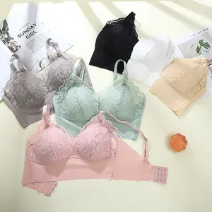 Sujetador de camisola sin aros transpirable sexy con Cierre trasero Crop Top Sling Boob Lace Tube Top Bralette de encaje