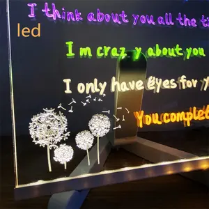 Criativo Desktop Acrílico Mensagem Board Luz Led Note Board Transparente Luminous White board