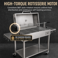 Barbecue au charbon de bois portable moderne en acier inoxydable avec table latérale et moteur, sans fumée, pour la cuisine en plein air et le camping
