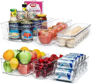 12 ensembles de conteneurs transparents et sûrs pour les aliments empilables en acrylique Rectangle organisateurs de bacs de rangement pour réfrigérateur ensemble d'organisateurs pour réfrigérateur