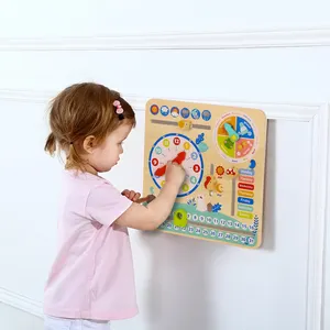 2024 Novo calendário de madeira multifuncional 6 em 1 relógio de brinquedo com data brinquedos educativos para crianças aprendendo