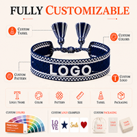 Bracelets tressés personnalisés faits main pour femmes, avec texte brodé, nom, logo personnalisé, en tissu et pompon, style mode et amitié