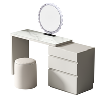 Coiffeuse moderne en bois de style nordique avec miroir LED intelligent, plateau en verre trempé, tiroirs de rangement, ensemble de meubles