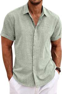 Camicie casual da <span class=keywords><strong>uomo</strong></span> COOFANDY in <span class=keywords><strong>lino</strong></span> rayon con perline, a maniche corte, con bottoni, per spiaggia, estate, matrimonio - Product Image 2