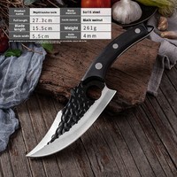 Couteau de boucher incurvé en acier inoxydable de 6 pouces avec revêtement antiadhésif et manche en bois pour couper le porc, trancher la viande, désosser et éplucher