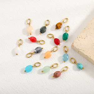 Charme ovale facetté |   Pendentif tendance en acier inoxydable plaqué or PVD 18 carats pour la fabrication de bijoux DIY pour enfants, vente en gros - Product Image 2
