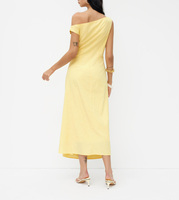 Robe midi asymétrique jaune citron à une épaule, taille froncée, coupe trapèze, pour demoiselle d'honneur et invitée de mariage