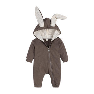 Wholesale Solid Color Cotton Infant Jumpsuit Casual Summer Baby Romper <strong>Dinosaur</strong> Hood Zipper Closure for <strong>Kids</strong> Boys Girls <strong>Onesie</strong> - Product Image 6