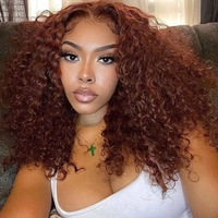 Perruque brésilienne en cheveux humains, bouclée, avec dentelle transparente, couleur marron, densité 200% # 4