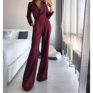 Nouvelle collection automne : Combinaison pantalon longue pour femme, style européen et américain, à décolleté en V profond, taille ajustée, couleur unie, coupe élancée et élégante - Product Image 4