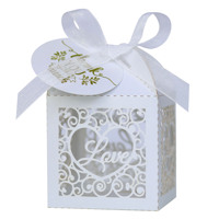 Boîte à bonbons pliable en papier nacré LOVE pour mariage, motif découpé ajouré avec ruban, vente en gros