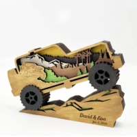 Décoration de table en bois personnalisée pour dropshipping, série de cadeaux de voyage en bois multi-couches sur le thème des motos, des jeps, des vélos et du cyclisme en montagne