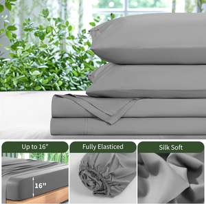 300TC 100% organik bambu viskon yatak örtüsü seti kraliçe gümüş/beyaz renk 4 adet - Product Image 2