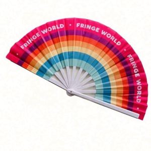 High Quality 33cm Bamboo Folding Hand <b>Fan</b> <b>Large</b> Clack Rave Painted with Love Style for New Year Parties and Crafts - Product Image 4