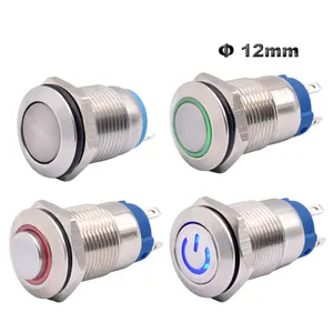 Flat stainless steel Metal Switch On Off Push-button Momentary Latching 12V 24V LED Illuminated Micro Push Button Switch 12mm