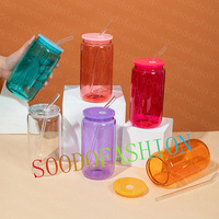 Offre Spéciale nous entrepôt 16 oz bière verre droit peut sublimation flacon bouteilles d'eau gobelets avec couvercle en plastique et paille