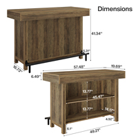 Table de bar de 57,48 pouces, table de pub industrielle de hauteur comptoir avec rangement à 2 niveaux, unité de bar rectangulaire pour la maison avec repose-pieds en métal
