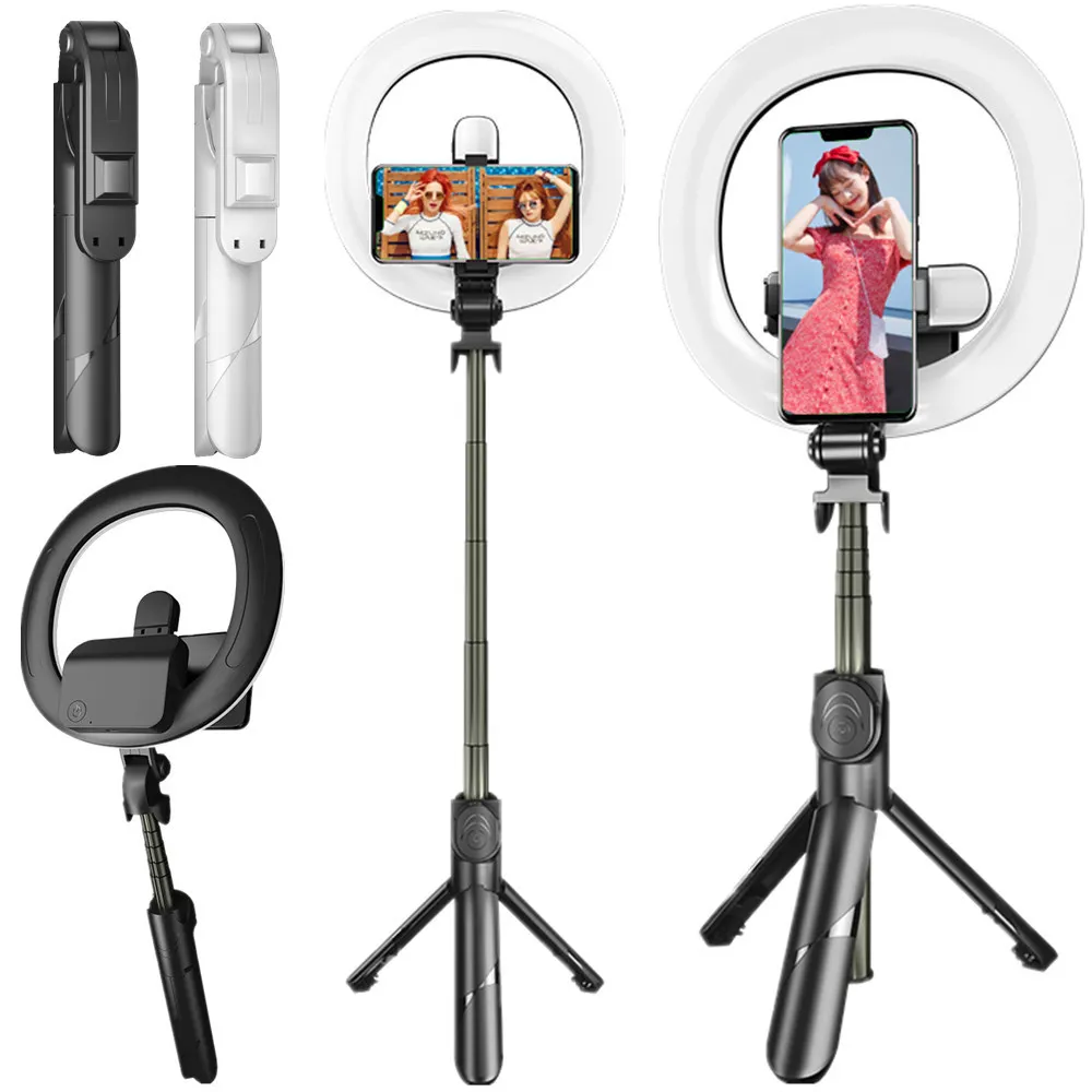 Selfie halka ışık ile Tripod standı acemi canlı yayın setleri dolgu ışığı cep telefon braketi Led halka canlı yayın ışığı